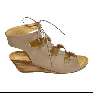 Adam  tucker by me too leather wedge beige lace up  sandal open toe size 8
